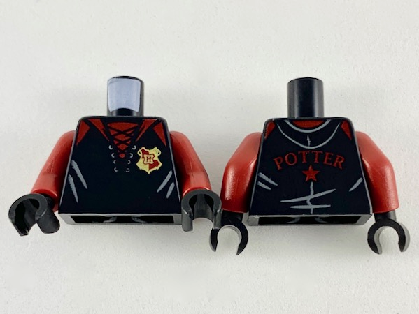 Torso Jacket with Hood and Laces, Dark Red Collar, Shoulders and Gryffindor Badge, 'POTTER' and Star on Back Pattern / Dark Red Arms / Black Hands
