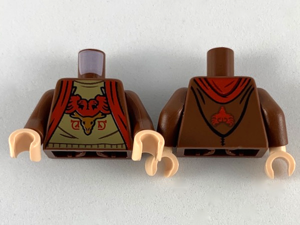 Torso Hoodie with Red Trim, Dark Tan Shirt with Red and Medium Nougat Durmstrang Crest Pattern / Reddish Brown Arms / Light Nougat Hands