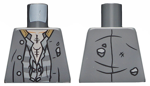 Torso Tattered Jacket, Shirt with Prison Stripes and Light Nougat Chest with Tattoos Pattern