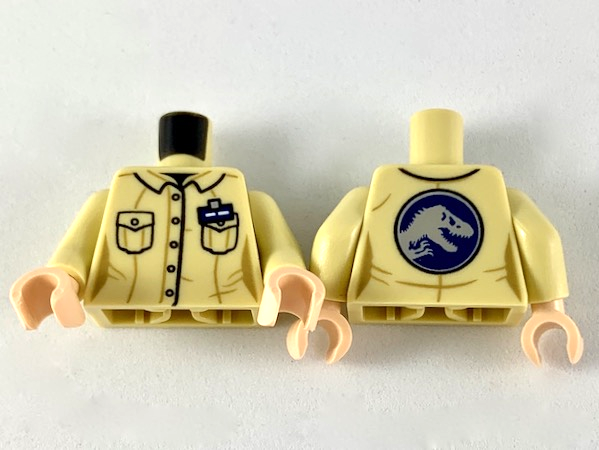 Torso Female Button Down Shirt, Name Tag, 2 Pockets and Jurassic World Logo on Back Pattern / Tan Arms / Light Nougat Hands