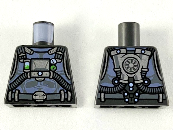 Torso Armor with Sand Blue Highlights, Dark Bluish Gray Hoses, Silver Gear and Buckle Pattern