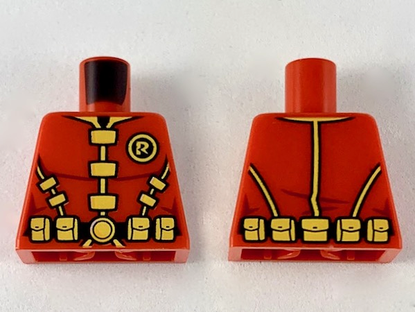 Torso Armor, Bright Light Orange 'R' in Circle, Collar, Clasps and Belt Pouches Pattern