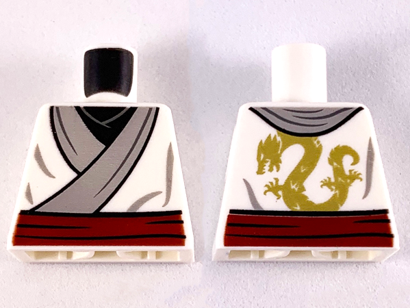 Torso Ninjago Kimono with Gray Trim, Dark Red Sash and Gold Dragon on Back Pattern