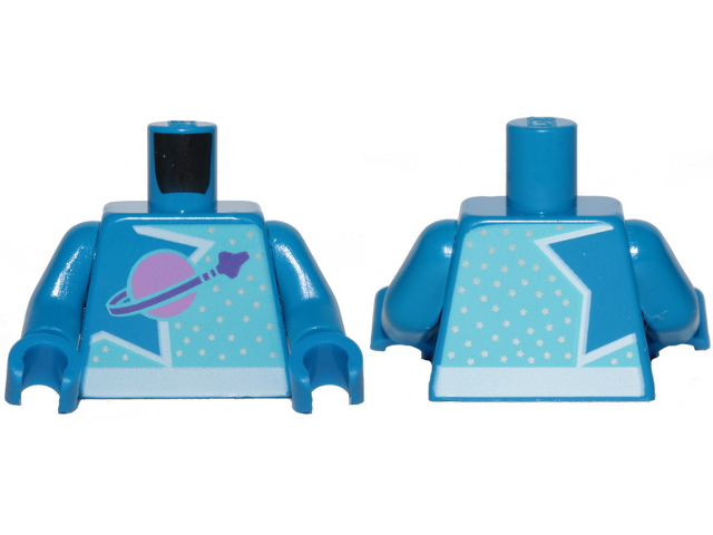 Torso Dark Pink and Dark Purple Classic Space Logo, White Outlined Star and Silver Dots Pattern / Blue Arms / Blue Hands