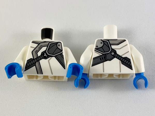 Torso Ninjago Robe with Light Bluish Gray Hem and Pearl Dark Gray Shoulder Harness Pattern / White Arms / Dark Azure Hands