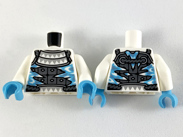 Torso Armor with Silver Triangles, Pearl Dark Gray Plates and Medium Azure Icicles Pattern / White Arms / Medium Azure Hands