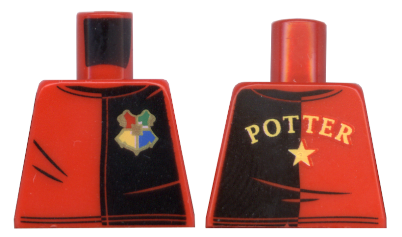 Torso Shirt with Black Left Half, Hogwarts Emblem, and Yellow 'POTTER' and Star on Back Pattern