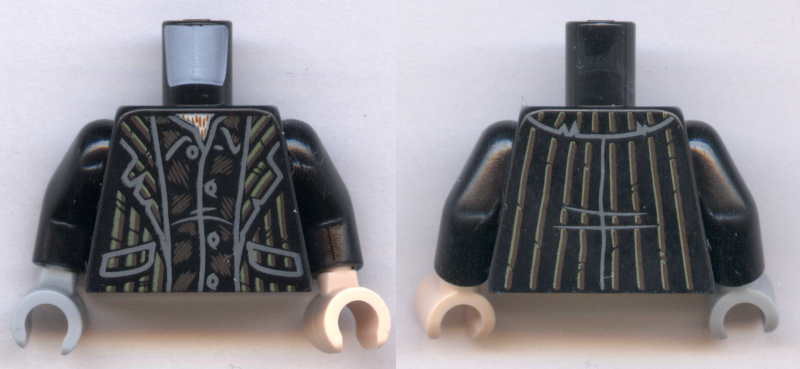 Torso Suit with White and Brown Stripes Pattern / Black Arms / Light Nougat Hand Left / Light Bluish Gray Hand Right