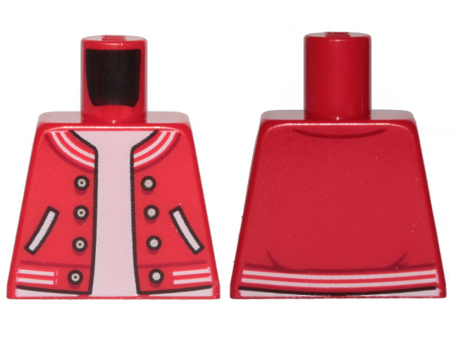 Torso Letterman Jacket with Striped Trim, Pockets, and Silver Buttons over White Shirt Pattern