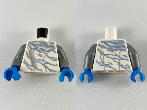 Torso Ninjago Robe with Light Bluish Gray Hem, Silver and Bright Light Blue Electricity Pattern / Flat Silver Arms / Dark Azure Hands