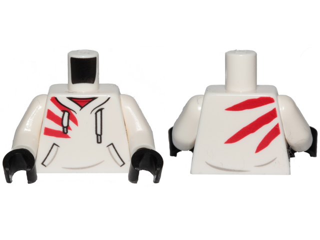 Torso Hoodie with White Laces, Red Stripes and Pockets Pattern / White Arms / Black Hands