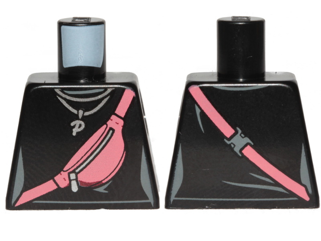 Torso Female Top with Coral Diagonal Kidney Bag and Silver Necklace with Letter P Pendant Pattern