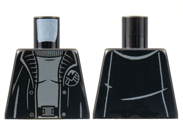 Torso Black Trench Coat with Gray Shirt, Silver Buttons and SHIELD Badge Pattern