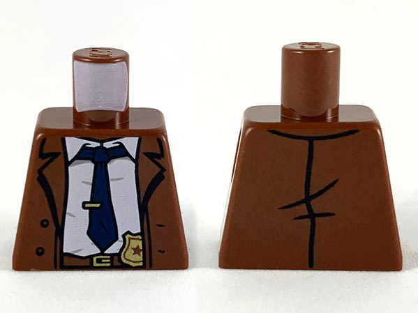 Torso Overcoat, White Shirt, Dark Blue Tie, Gold Tie Clip and Badge Pattern