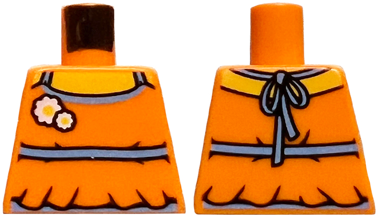 Torso Halter Top with Medium Blue Trim and Flowers, Yellow Neck, Covered Back Pattern