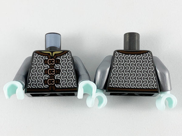 Torso Silver Chain Mail with Dark Brown Hem and Copper Clasps Pattern / Flat Silver Arms / Light Aqua Hands