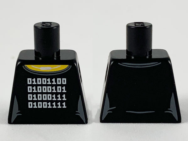 Torso Female Yellow Neck, Silver Necklace and 4 Rows of White Binary Code Logogram (LEGO) Pattern