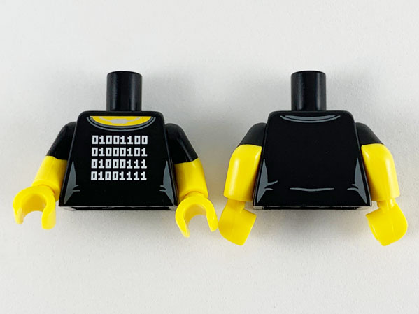 Torso Female Yellow Neck, Silver Necklace and 4 Rows of White Binary Code Logogram (LEGO) Pattern / Yellow Arms with Molded Black Short Sleeves Pattern / Yellow Hands