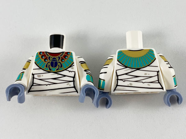 Torso Female Mummy Wrappings and Scarab Collar Pattern / White Arms with Wrappings, Gold and Dark Turquoise Bracelets Pattern / Sand Blue Hands
