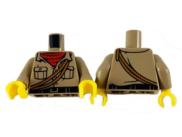 Torso Shirt with Buttons and Pockets, Black Belt with Gold Buckle, Red Neckerchief with Dark Red Dots, Medium Nougat Ropes Pattern / Dark Tan Arms / Yellow Hands