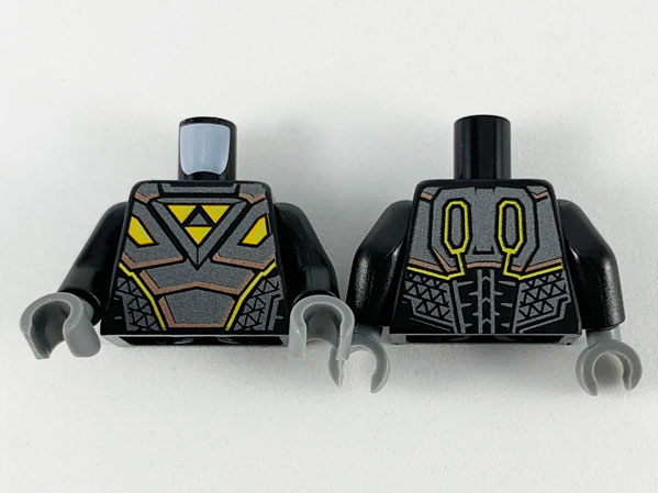 Torso Space Armor Pearl Dark Gray Plates with Copper Trim and 3 Yellow Triangles Blacktron I Logo Pattern / Black Arms / Dark Bluish Gray Hands