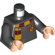 Torso Hogwarts Robe Clasped with Gryffindor Shield and Scarf Pattern / Black Arms / Light Nougat Hands