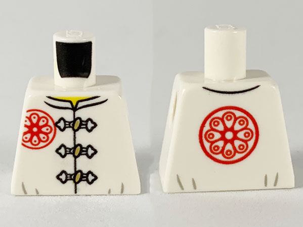 Torso Gi with 3 Gold Frog Clasps, Red Flower Symbol on Lapel and Back Pattern