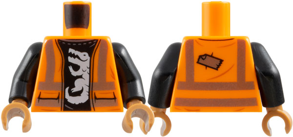 Torso Safety Vest with Silver Reflective Stripes and Black Shirt with White Alligator / Crocodile Pattern / Black Arms / Medium Nougat Hands