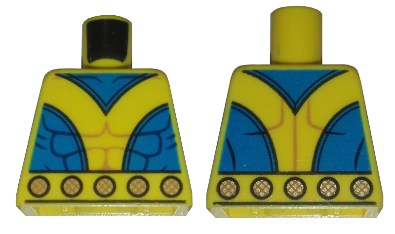 Torso Super Hero Costume with Muscles Outline, Blue Side and Neck Panels, and Belt with Gold Circles Pattern