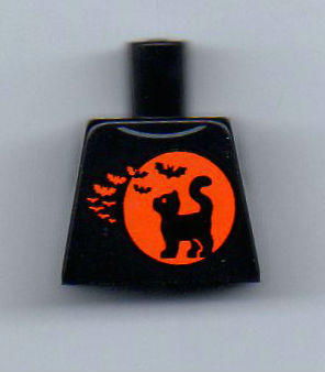Torso Black Cat on Orange Moon Background and Bats Pattern (BAM)