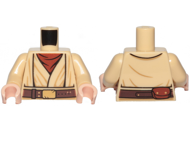 Torso SW Layered Shirt, Reddish Brown Undershirt, Reddish Brown Belt with Gold Buckle Pattern (SW Obi-Wan) / Tan Arms / Light Nougat Hands