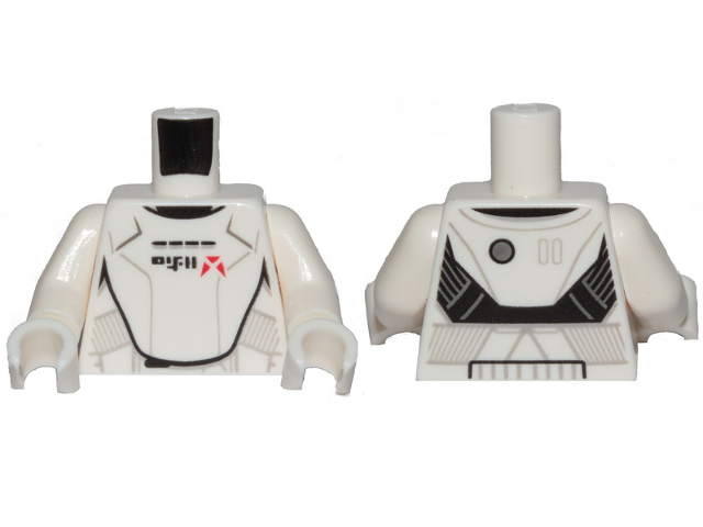 Torso SW Armor Jet Trooper with Black Alien Characters and Red Markings Pattern / White Arms / White Hands
