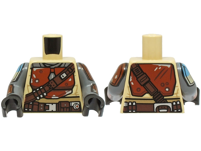 Torso SW Mandalorian Armor Dark Orange Plates with Dark Brown Bandolier and Utility Belt Pattern (Din Djarin) / Dark Bluish Gray Arms with Shoulder Pads and Armor Pattern / Black Hands