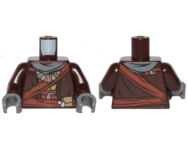 Torso SW Robe, Dark Tan Undershirt, Reddish Brown Sash, Dark Bluish Gray Scarf and Necklace Pattern / Dark Brown Arms / Dark Bluish Gray Hands