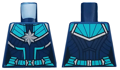Torso Female Outline, Suit with Silver Star and Dark Turquoise Panels and Belt Pattern