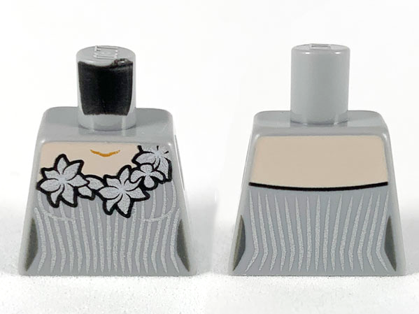 Torso Female Dress, Light Nougat Neck, Silver Flowers and Vertical Stripes Pattern