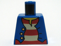 Torso Pirate Vest Open with Gold Buttons over Shirt with Red and White Horizontal Stripes, Yellow Neck, NO Back Print Pattern (BAM)