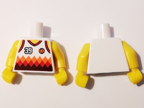 Torso Basketball Jersey Tank Top with '39' and Orange and Red Diamonds, Yellow Neck and Shoulders Pattern / Yellow Arms / Yellow Hands