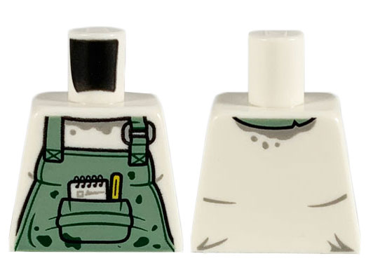 Torso Sand Green Apron, Dark Green Splotches, Pen and Pad in Pocket Pattern