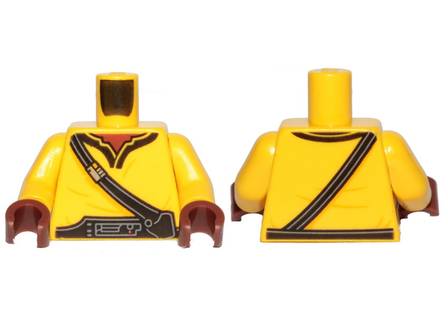 Torso SW Tunic with Reddish Brown Neck and Black Trim and Belts Pattern (Lando Calrissian) / Yellow Arms / Reddish Brown Hands
