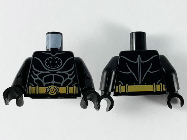 Torso Armor, Dark Bluish Gray Muscle Contours and Gold Utility Belt Pattern / Black Arms / Black Hands