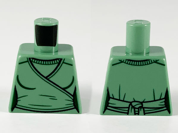 Torso Female Wrap-Around Tunic with Black Hems and Dark Green Contours Pattern