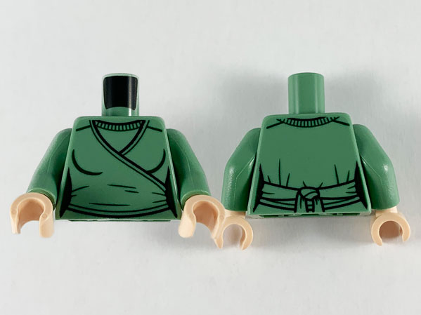 Torso Female Wrap-Around Tunic with Black Hems and Dark Green Contours Pattern / Sand Green Arms / Light Nougat Hands