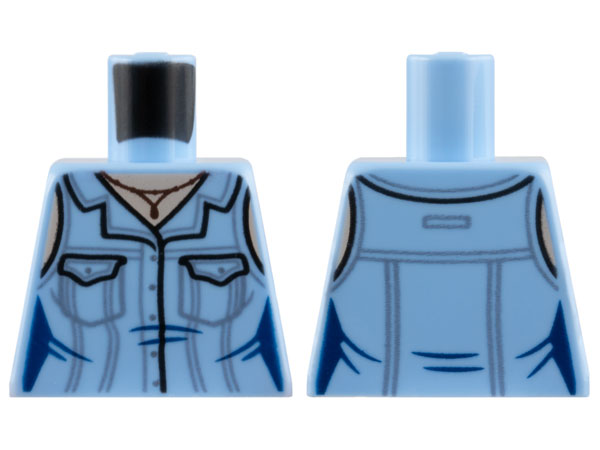 Torso Female Sleeveless Button Up Blouse with Pockets and Sand Blue Stripes, Dark Brown Pendant Necklace, Light Nougat Neck and Shoulders Pattern