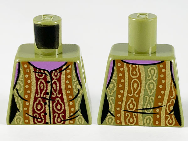 Torso Female Blouse, Ornate Gold, Dark Red and Dark Orange Pattern