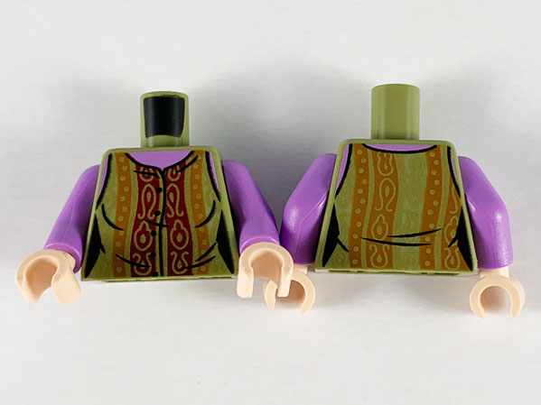 Torso Female Blouse, Ornate Gold, Dark Red and Dark Orange Pattern / Medium Lavender Arms / Light Nougat Hands