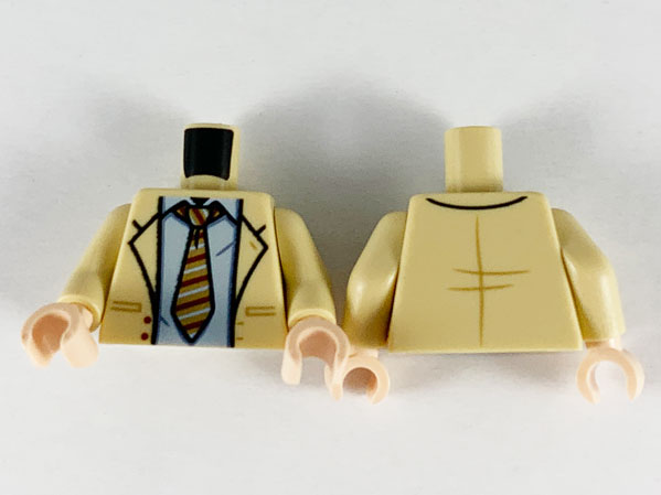 Torso Jacket with Lapels, Light Bluish Gray Shirt and Medium Nougat Tie with Stripes Pattern / Tan Arms / Light Nougat Hands