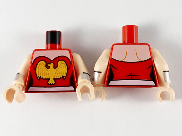 Torso Female Strapless, Bright Light Orange Eagle, White Belt Pattern / Light Nougat Arms with Silver and Light Bluish Gray Cuffs / Light Nougat Hands