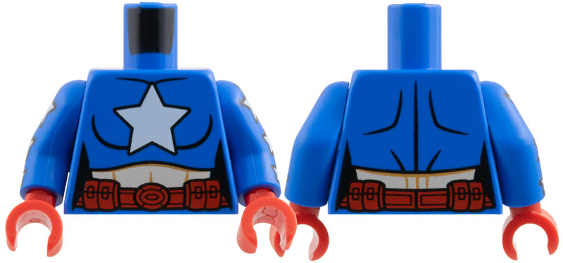 Torso Female White Star, Light Nougat Midriff, Red Belt Pattern / Blue Arms with 3 White Stars Pattern / Red Hands