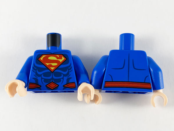 Torso Super Hero Costume with Dark Blue Muscles, Red and Yellow Superman Logo, Red Belt Pattern / Blue Arms / Light Nougat Hands